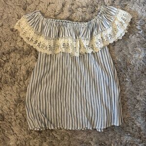 Striped Off-Shoulder Top with Lace Trim